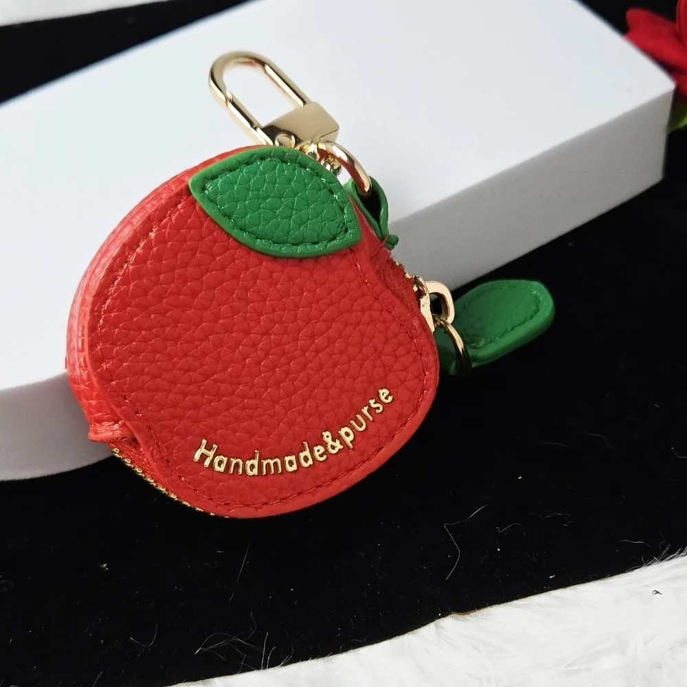 Apple Mini Coin Purse Keychain Red Embroidered Fruit Pouch Bag Charm